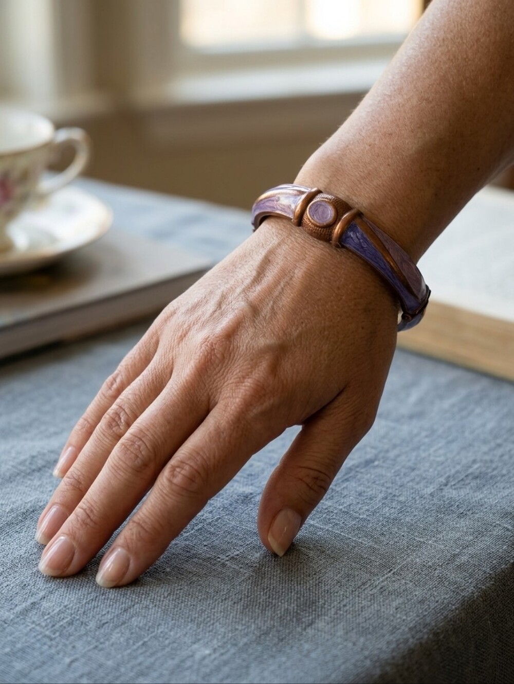 Vintage-Inspired Purple & Lilac Enamel Bangle Bracelet